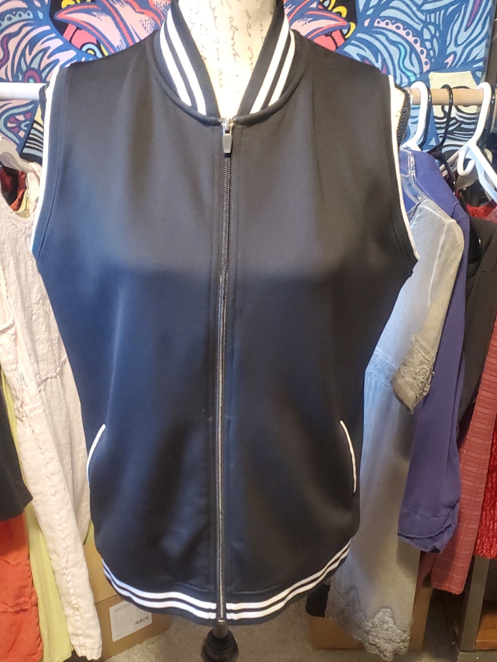 Slaszenger Golf L Women's Black  Bomber Vest with Stripe Trim